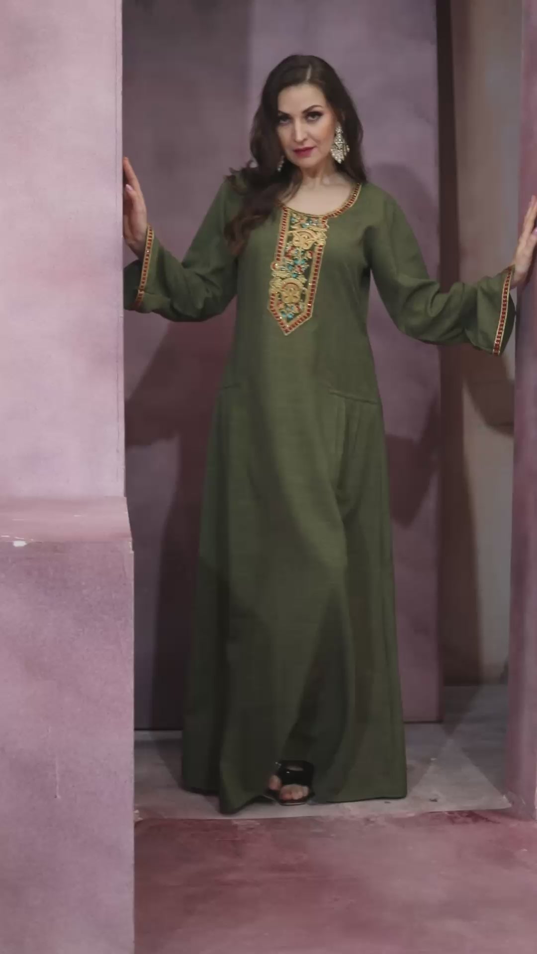 Embroidered Yoke Flared Maxi Dress For Women