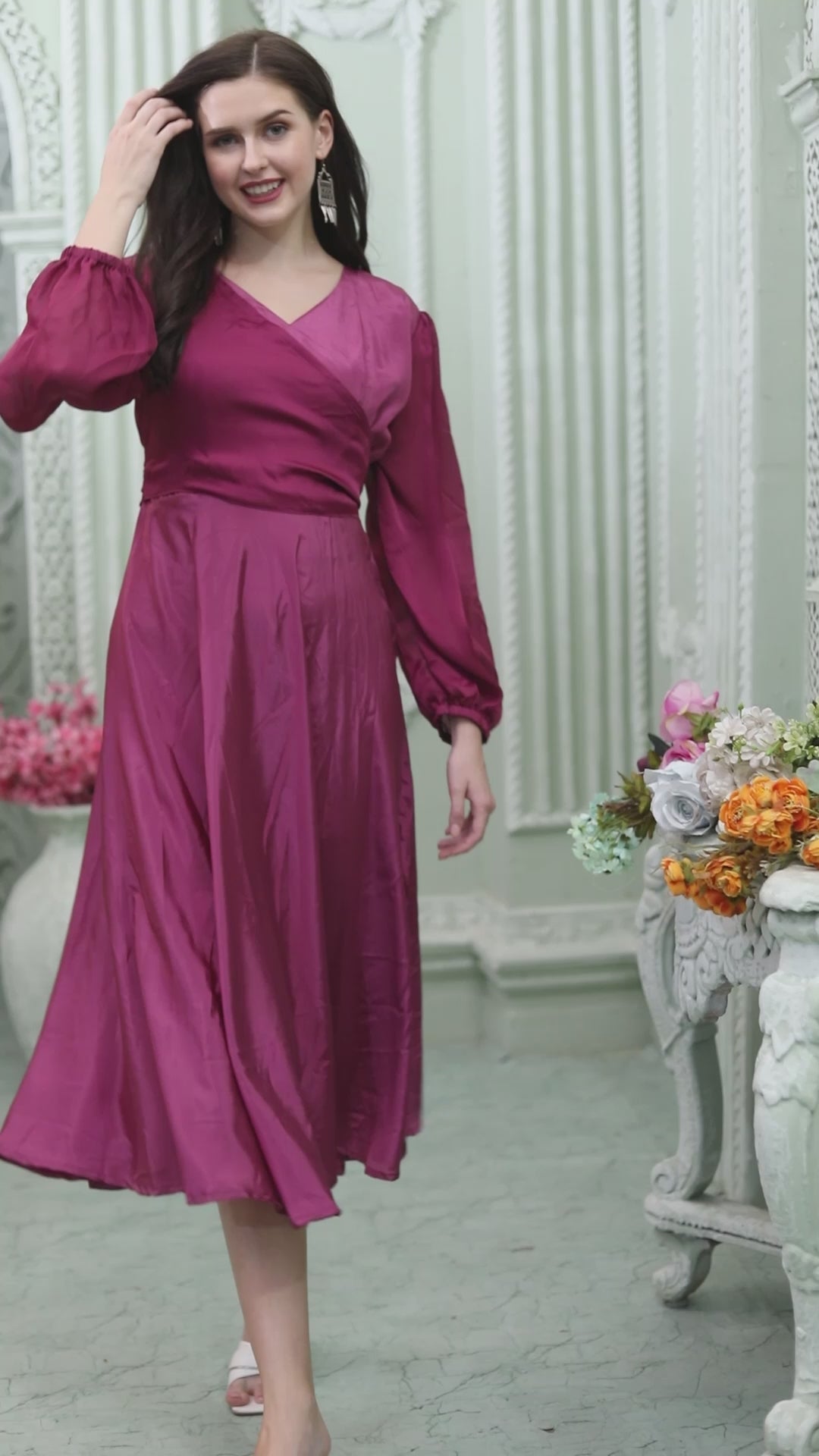 Pink Satin Classic Partywear Body Cut Dress