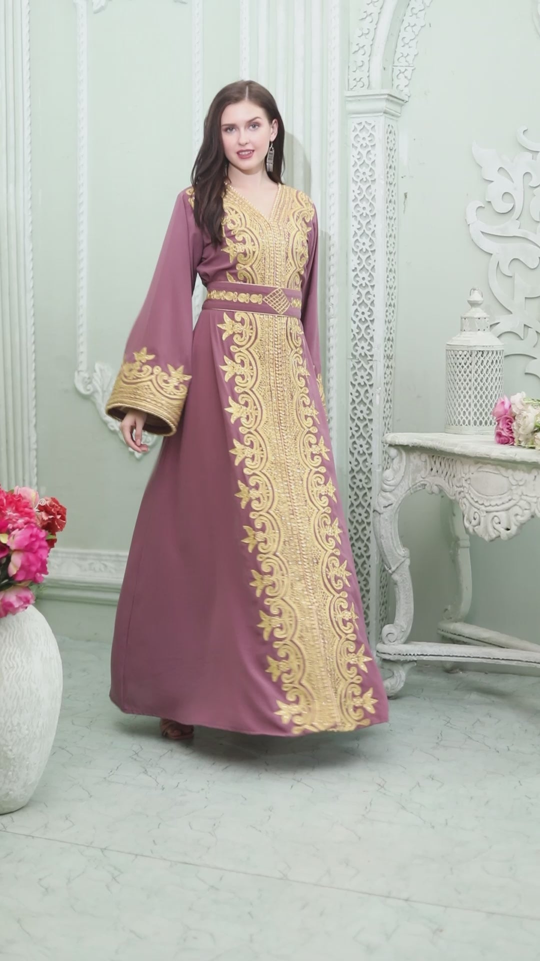 Designer Jalabiya Caftan With Golden Hand Embroidery