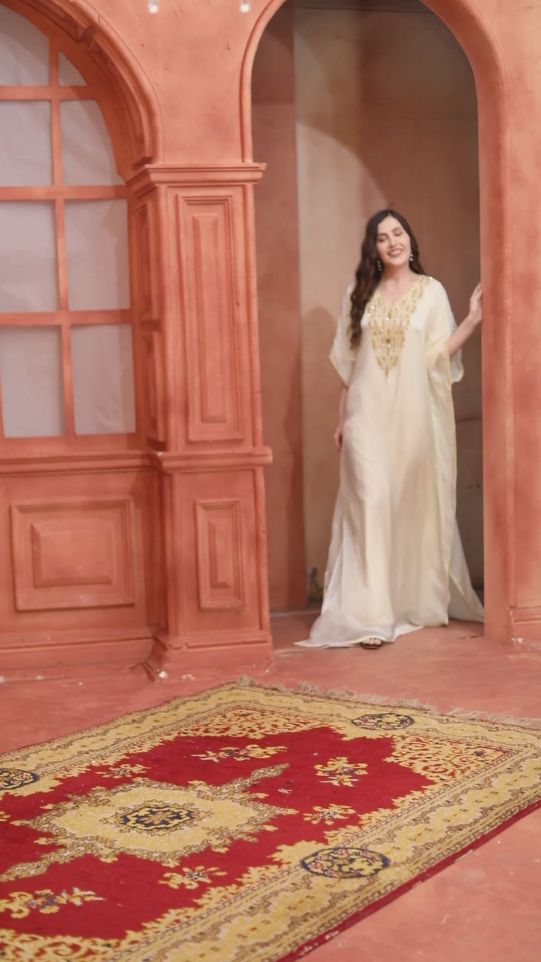 Off White Kaftan Gold Hand-Embroidered Day-Party Dress