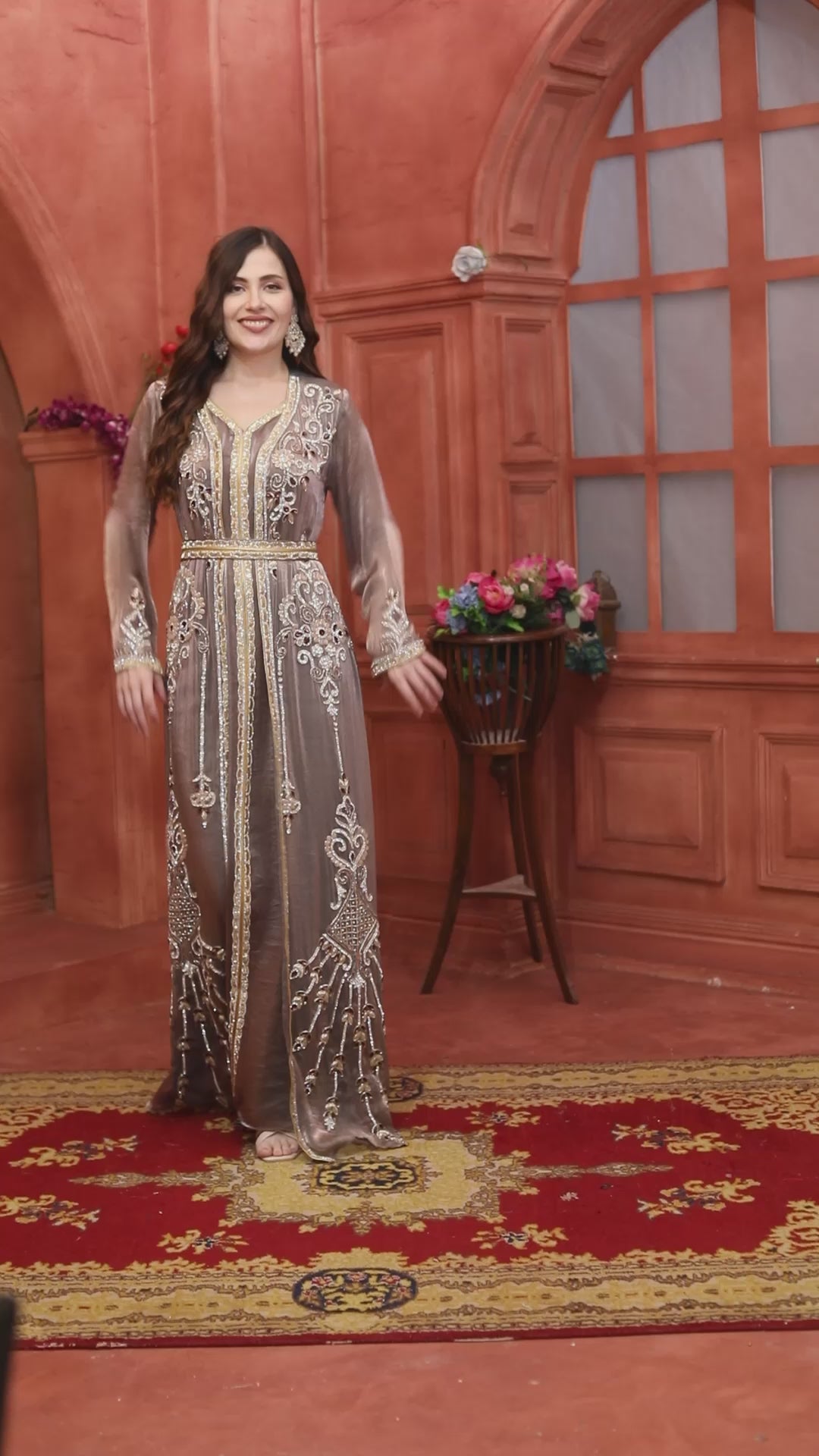 Embroidered Wedding Dress with Two Tone V-Neck Jacket