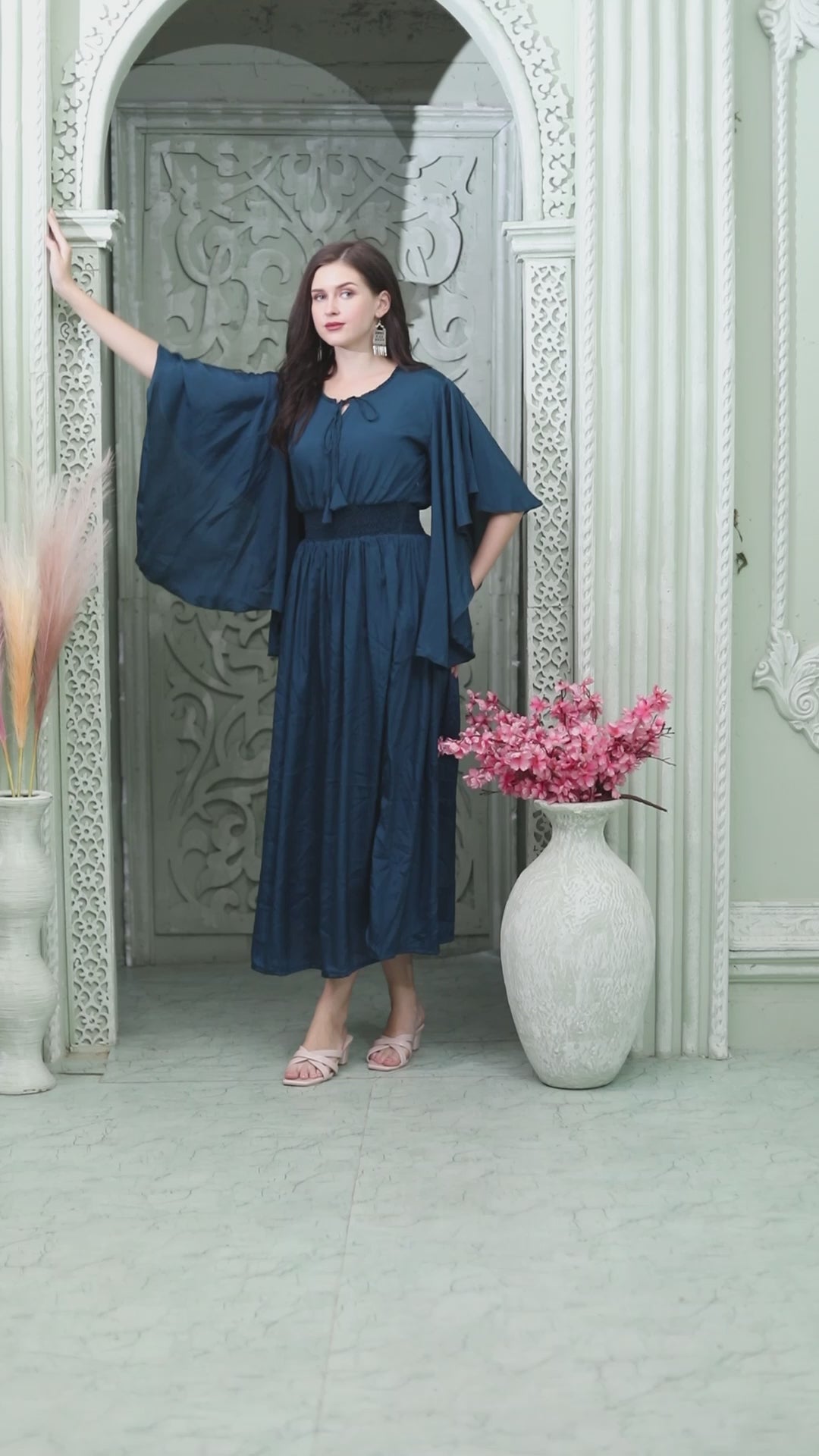 Dubai Style Half Sleeve Dress with Frills