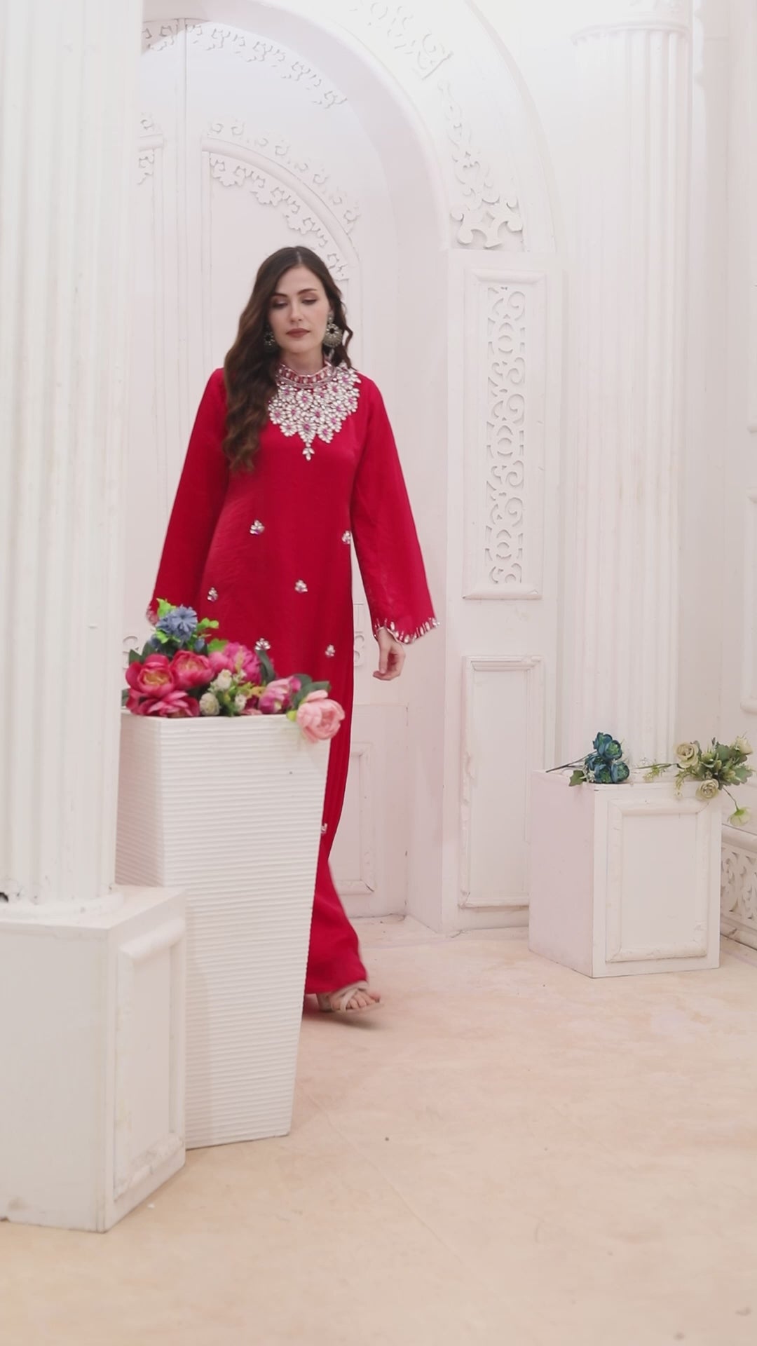 High Neck Rani Pink Hand-Embroidered Designer Jalabiya